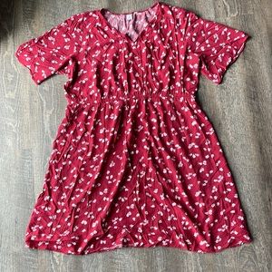 Old Navy short sleeve red dress with white floral pattern